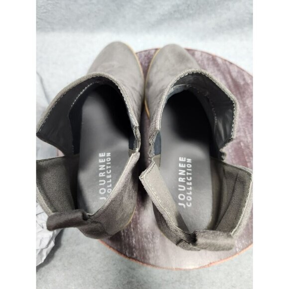 Gray Womens Suede Ankle Boots With Wooden Block Heel & Side Zipper - Picture 11 of 13